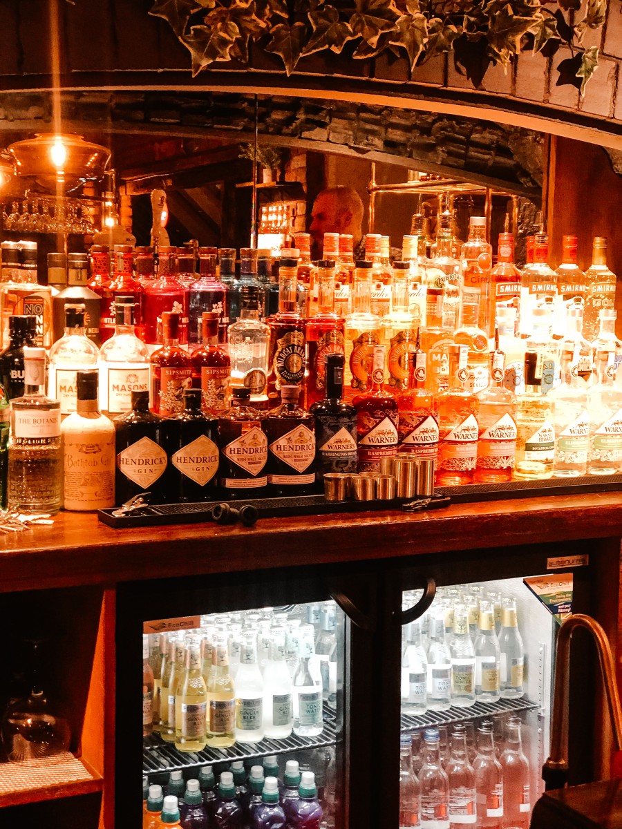 Selection of gins behind bar at Navigation Stoke Bruerne