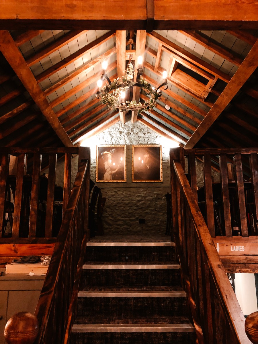 Stairs leading to seating area at Navigation Stoke Bruerne 